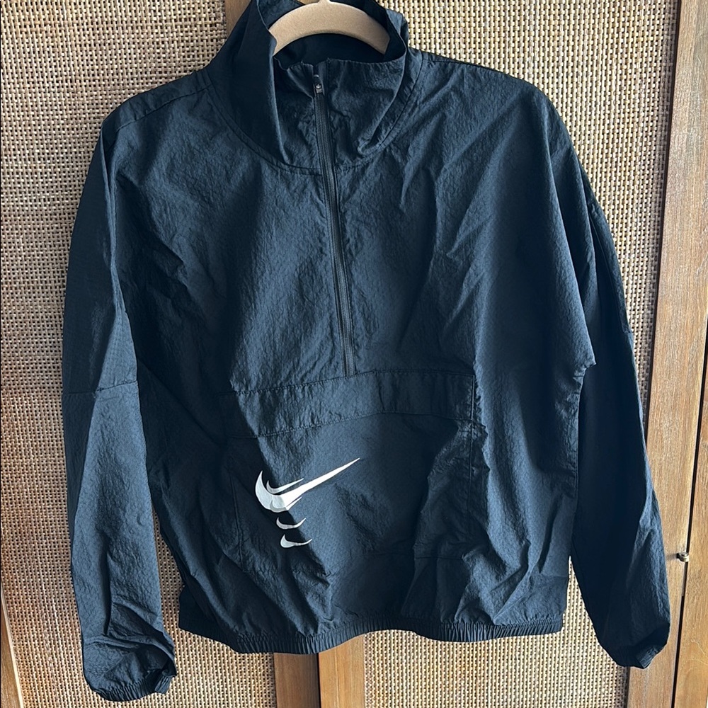 Vintage Nike Black Pullover Thin Running Jacket Windbreaker Quarter Zip Sz Large